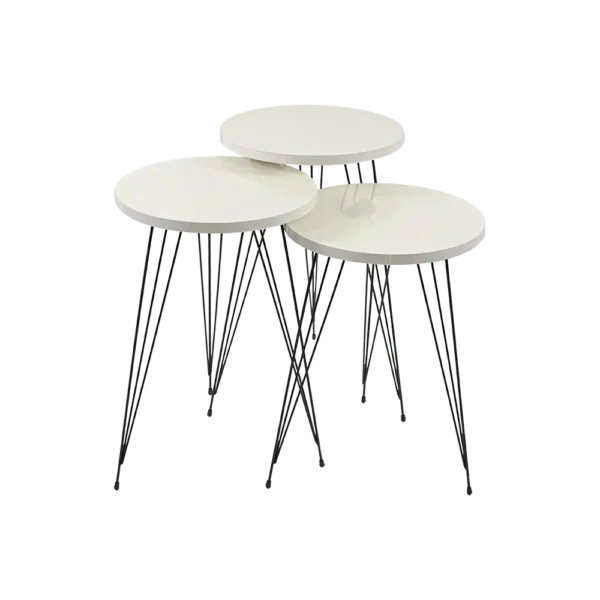 Turkish wooden 3pcs circular offwhite tables set with iron legs