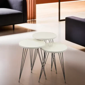 Turkish wooden 3pcs circular offwhite tables set with iron legs1