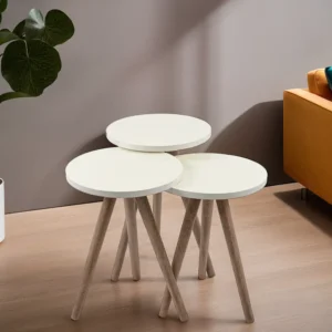 Turkish wooden 3pcs circular offwhite tables set1
