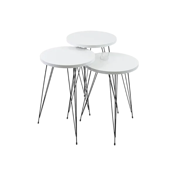 Turkish wooden 3pcs circular white tables set with iron legs