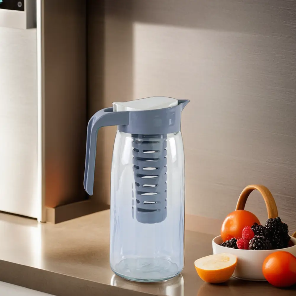 Glass 1450ml blue jug with infuser1