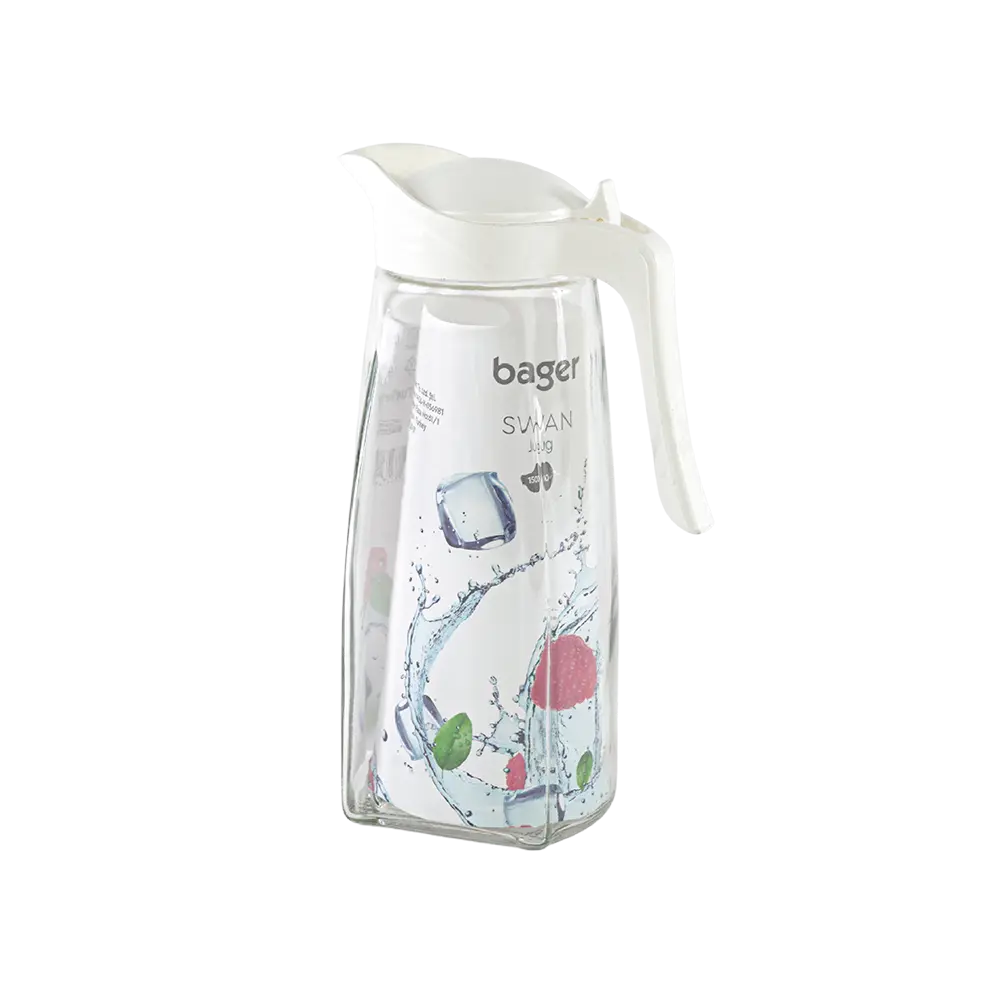 Glass 1500ml white jug with lid