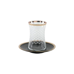 Glass 6pcs dots design tea cups set with black saucers