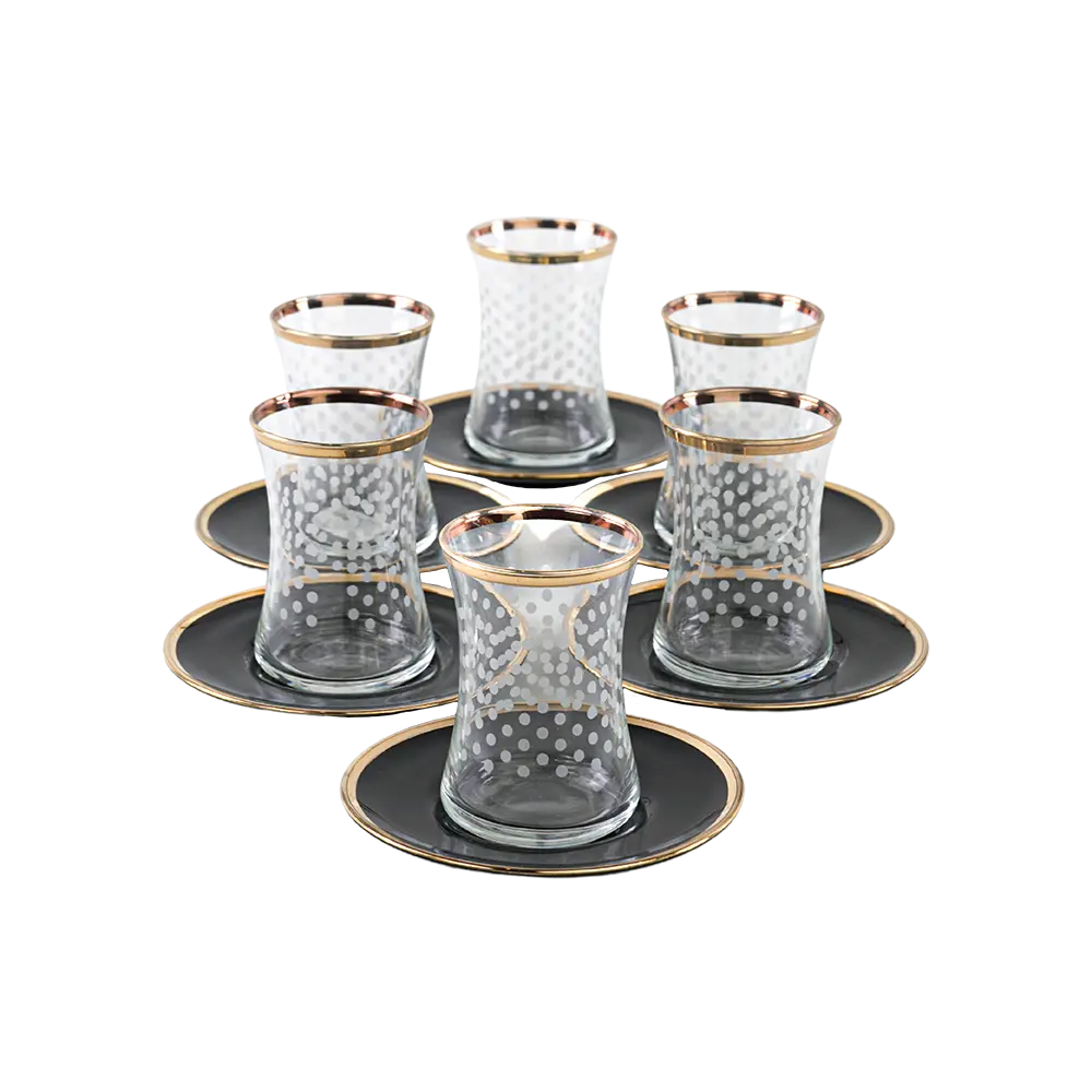 Glass-6Pcs-Dots-Design-Tea-Cups-Set-with-Black-Saucers2 Glass 6pcs dots design tea cups set with black saucers2
