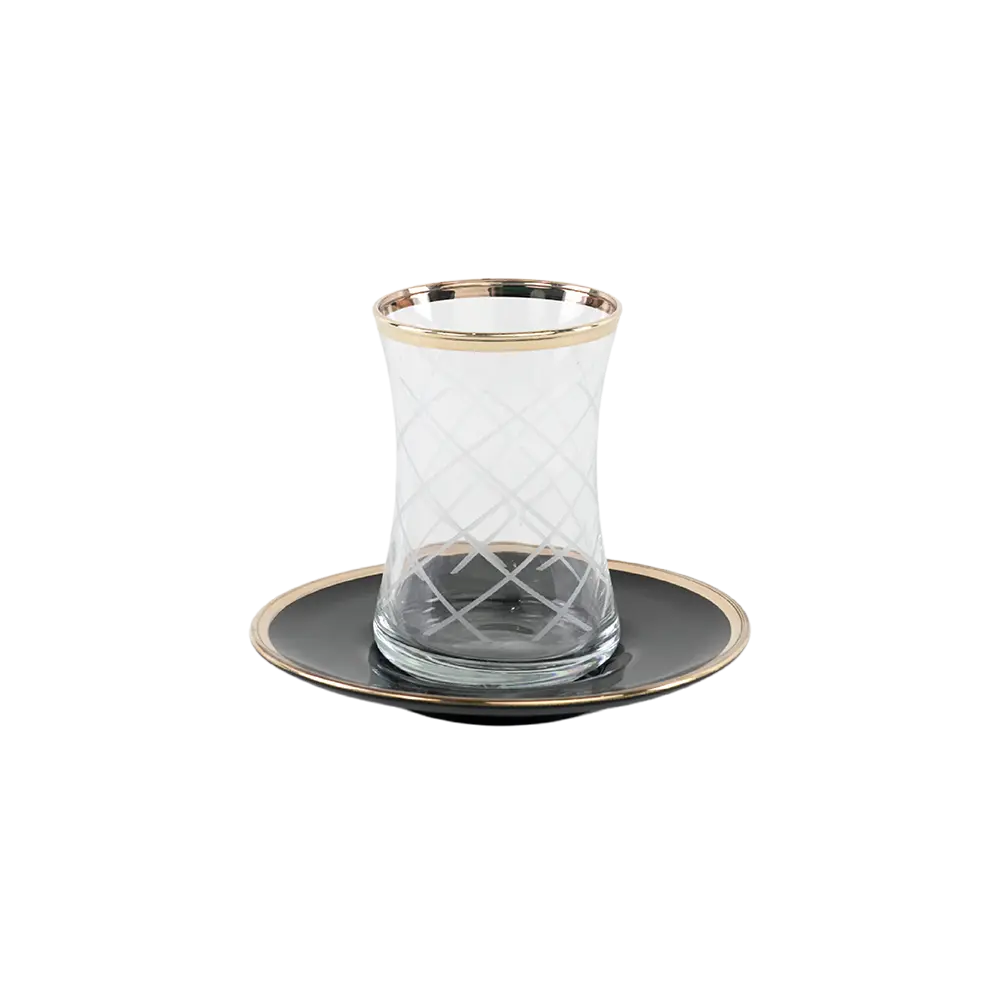 Glass-6Pcs-Patterned-Design-Tea-Cups-Set-with-Black-Saucers Glass 6pcs patterned design tea cups set with black saucers