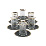 Glass-6Pcs-Patterned-Design-Tea-Cups-Set-with-Black-Saucers2 Glass 6pcs patterned design tea cups set with black saucers2