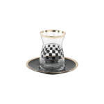 Glass 6pcs sequares design tea cups set with black saucers