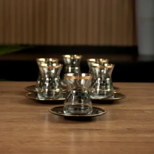 Glass 6pcs sequares design tea cups set with black saucers1