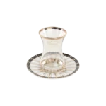 Glass 6pcs tea cups set with white & gold saucers