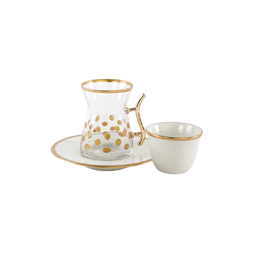 Golden 18pcs dots design tea & coffee cups set