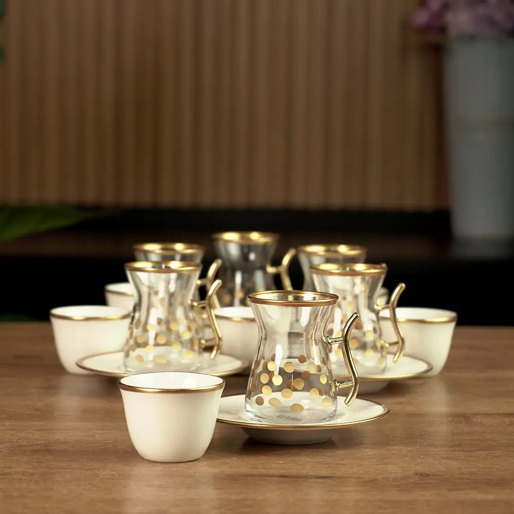 Golden 18pcs dots design tea & coffee cups set1