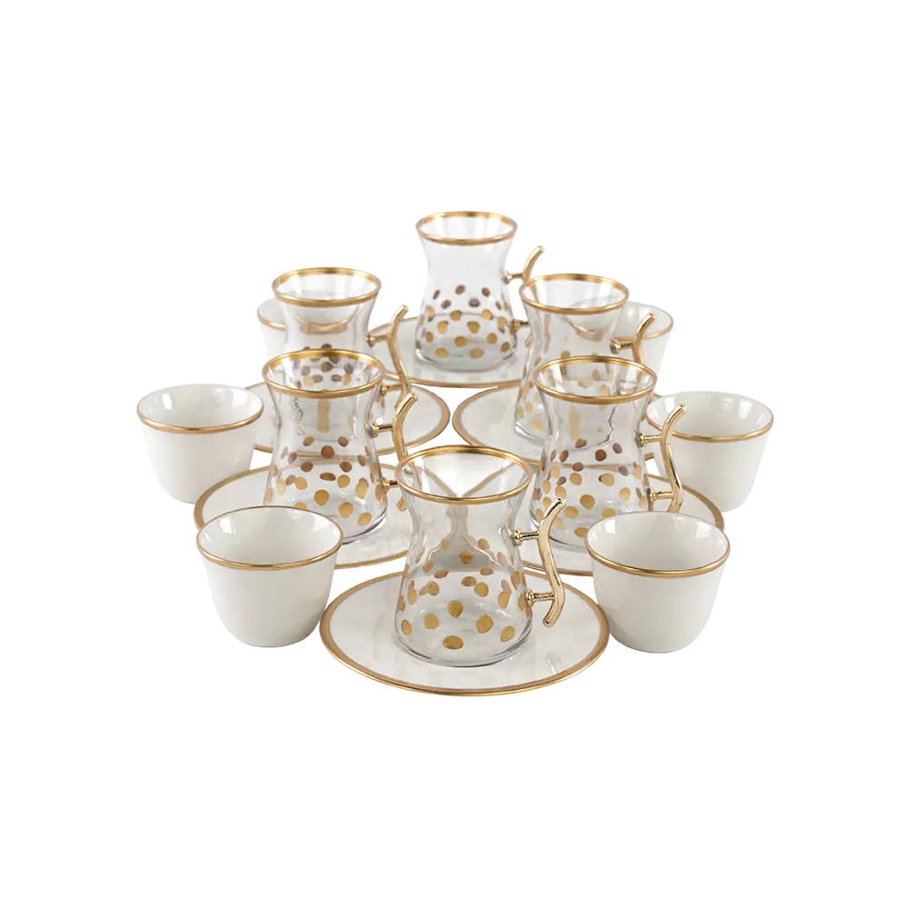 Golden 18pcs dots design tea & coffee cups set2