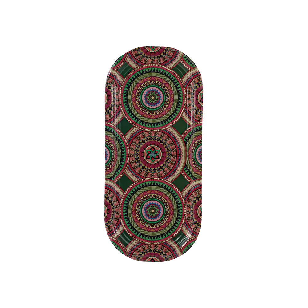 Metal 15.5x34.5cm mandala design green tray