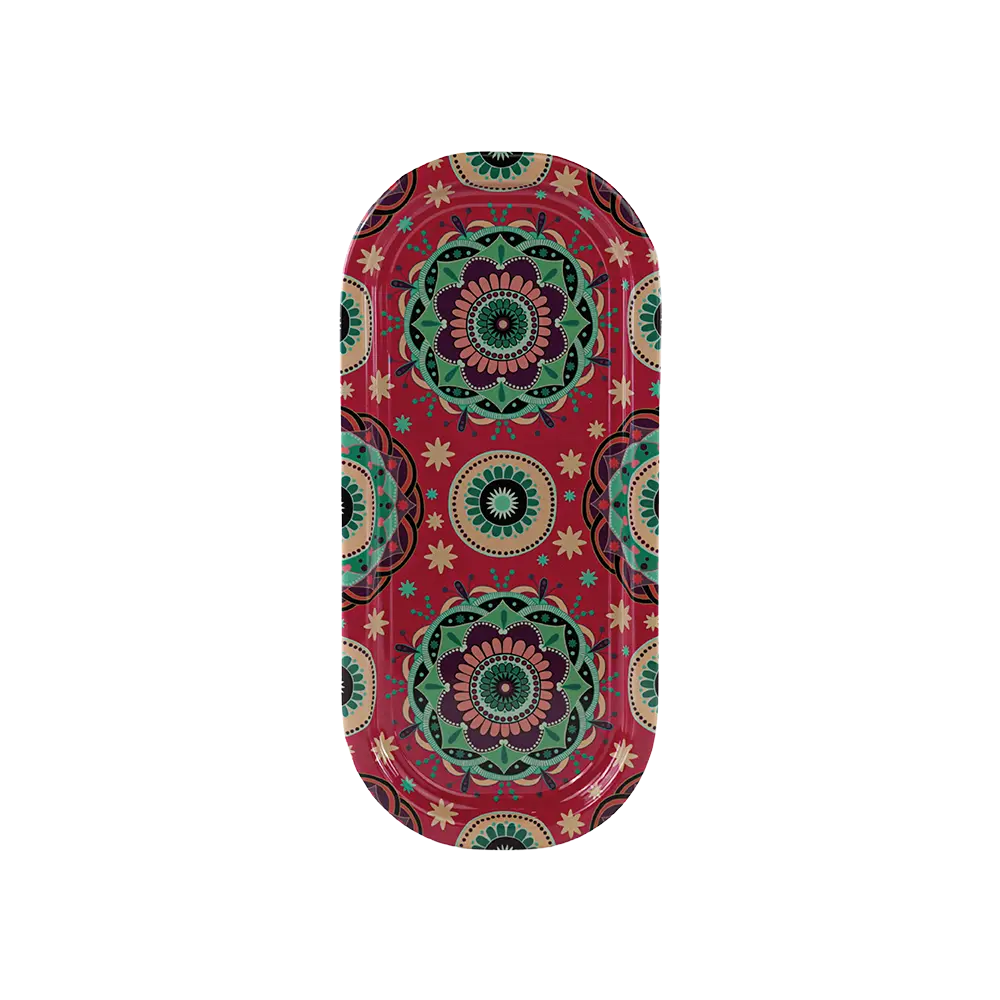 Metal 15.5x34.5cm mandala design red tray