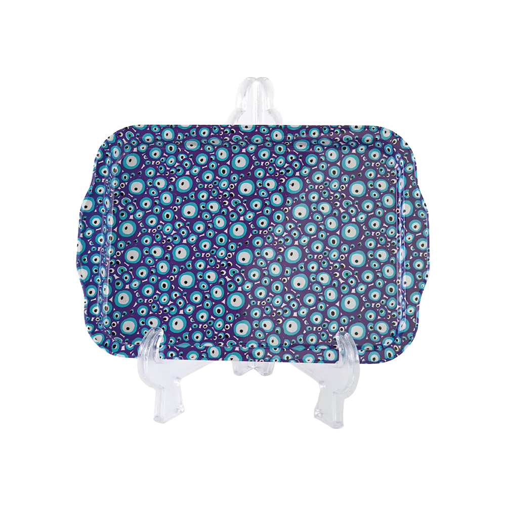 Metal 21.5x32cm evil eye design blue tray