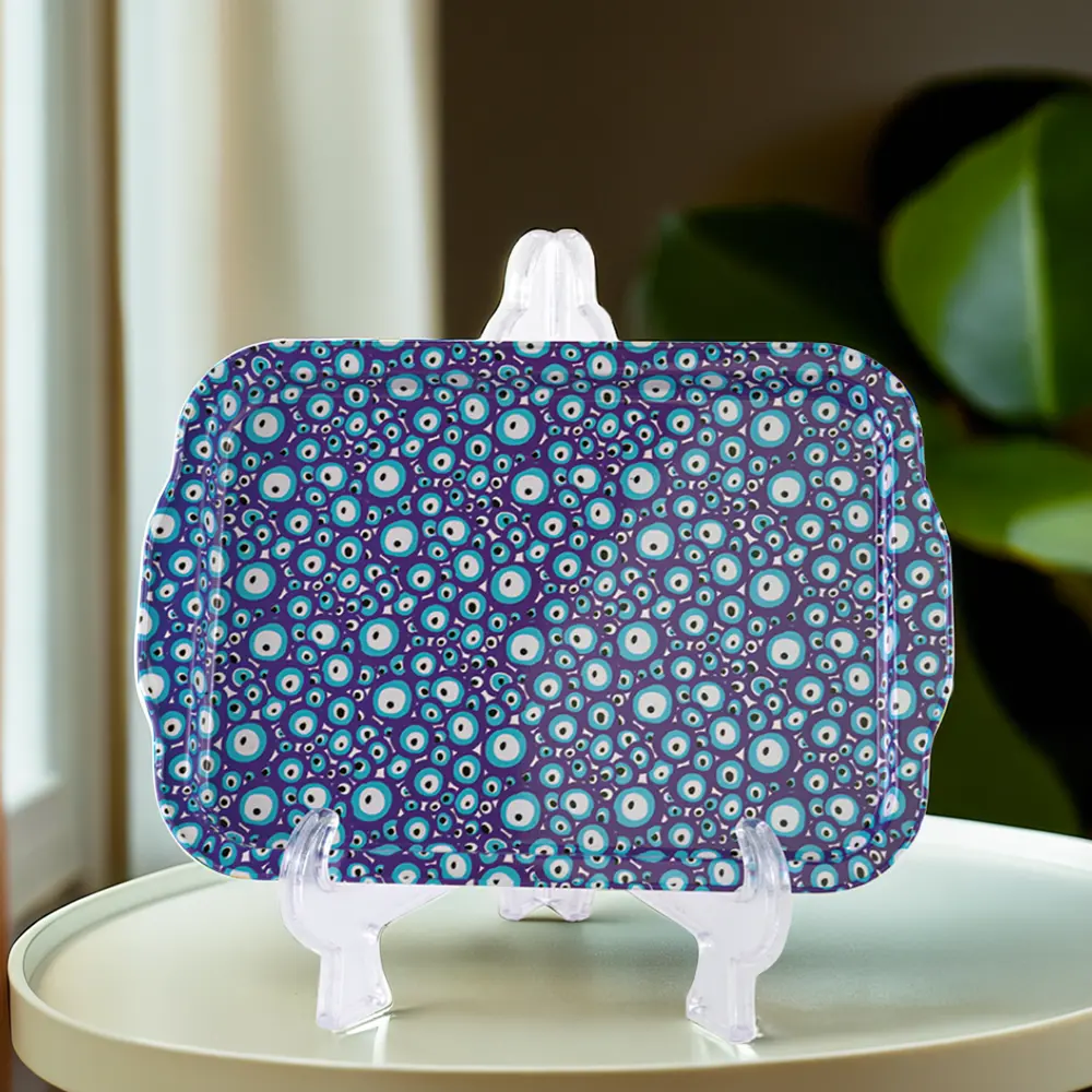 Metal 21.5x32cm evil eye design blue tray1