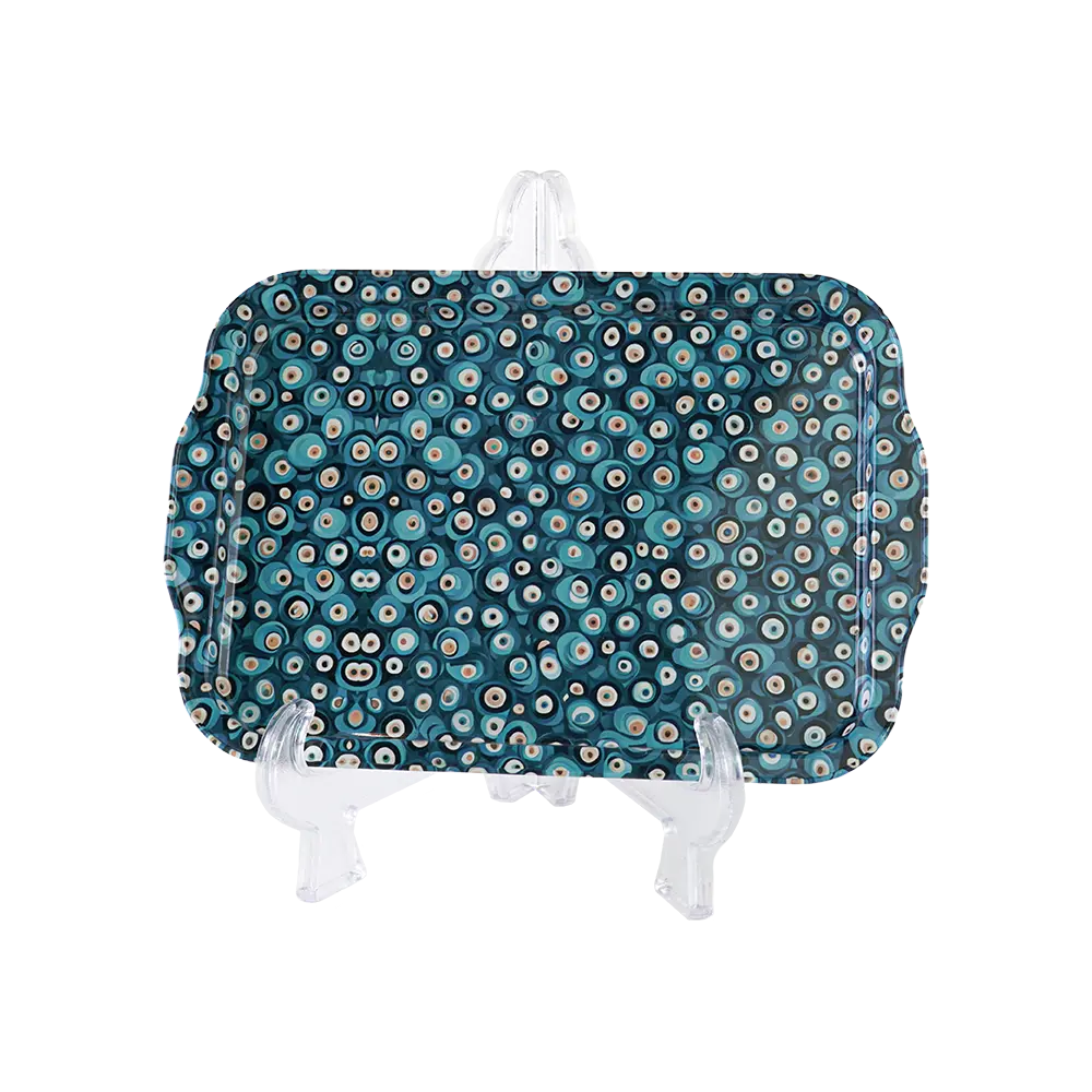 Metal 21.5x32cm evil eyes design turquoise tray