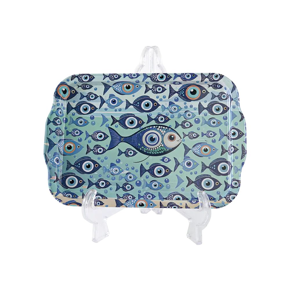 Metal 21.5x32cm evil eyes fish design tray