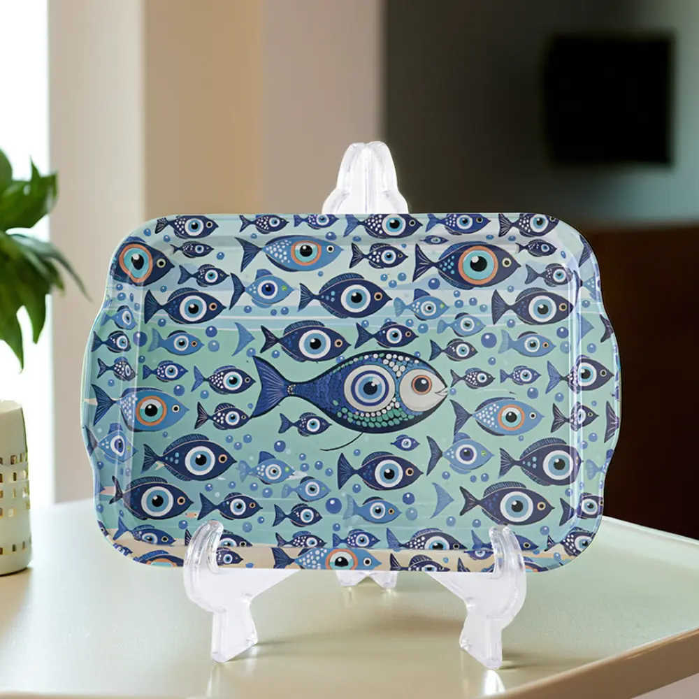 Metal 21.5x32cm evil eyes fish design tray1
