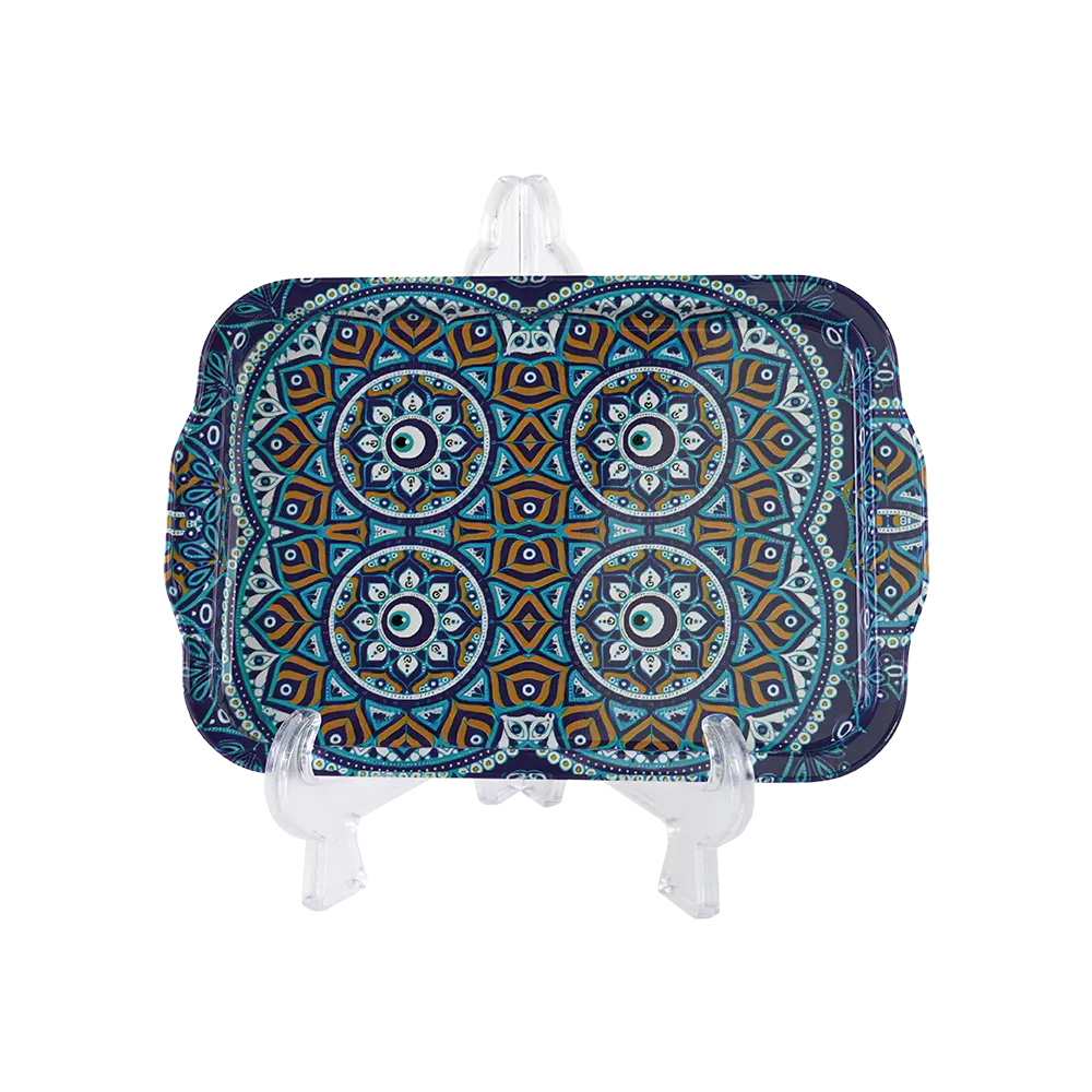 Metal 21.5x32cm evil eyes mandala design tray