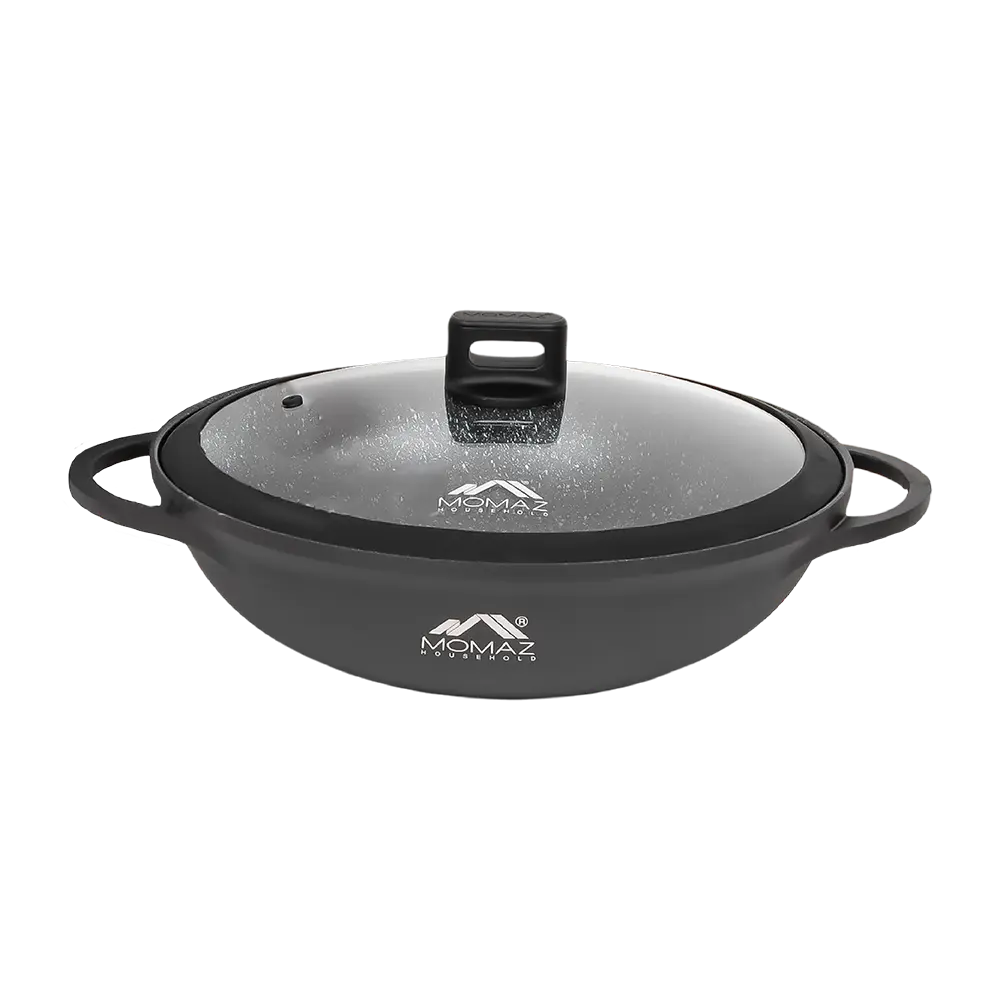 Momaz 32cm black non stick pan with glass lid