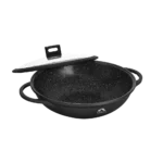 Momaz 32cm black non stick pan with glass lid1