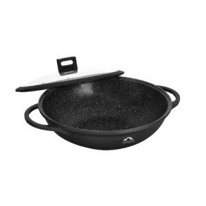 Momaz 32cm black non stick pan with glass lid1