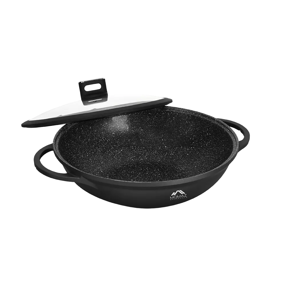 Momaz 32cm black non stick pan with glass lid1