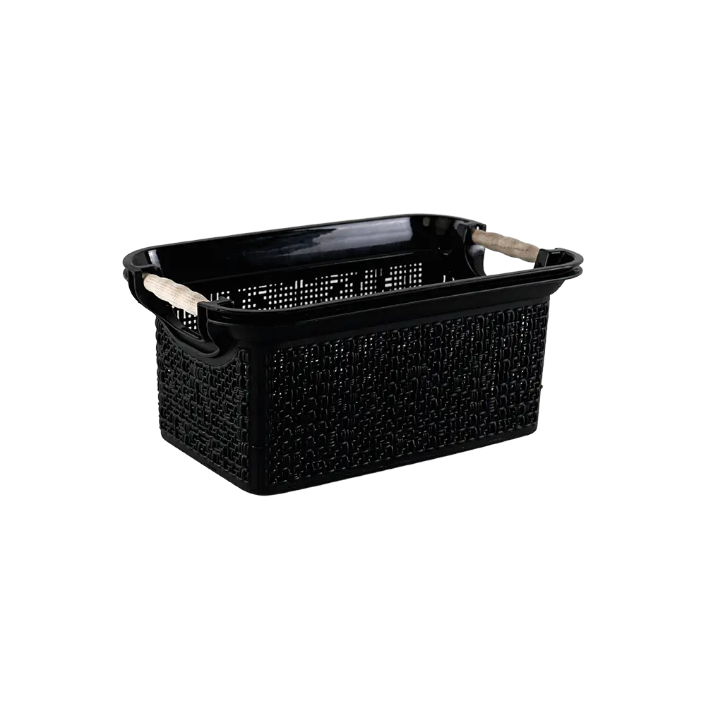 Tuffex 26.5x15x14cm black basket with wooden hands