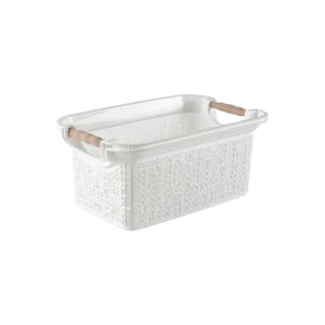 Tuffex 26.5x15x14cm white basket with wooden hands