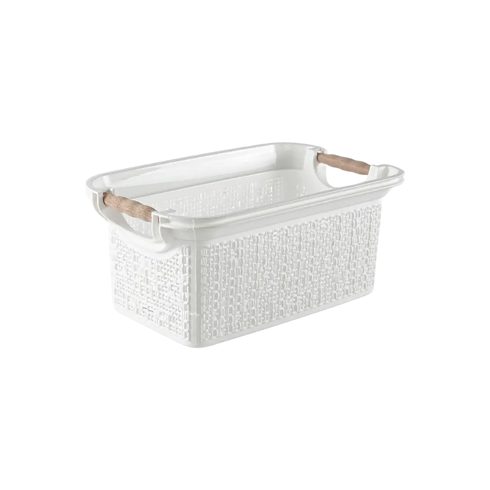 Tuffex 26.5x15x14cm white basket with wooden hands