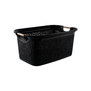 Tuffex 30l black laundry basket with wooden hands