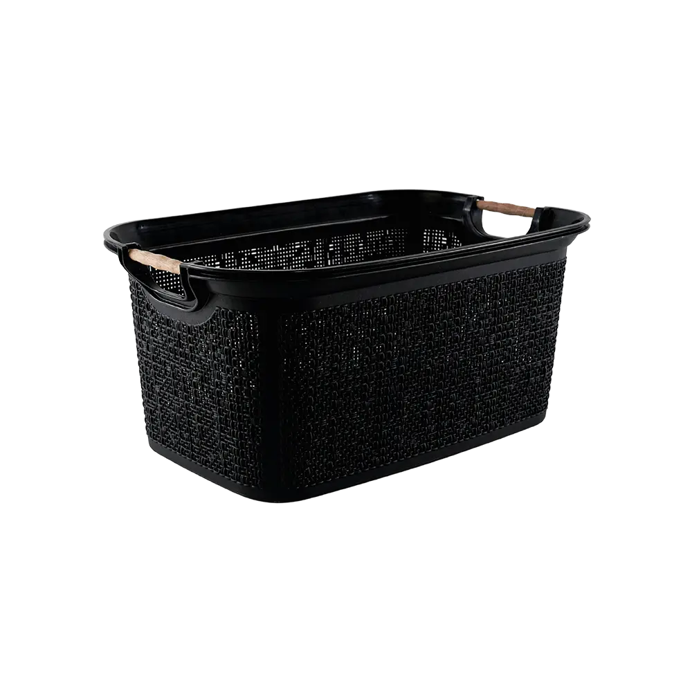Tuffex 30l black laundry basket with wooden hands