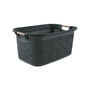 Tuffex 30l grey laundry basket with wooden hands
