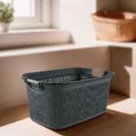 Tuffex 30l grey laundry basket with wooden hands1