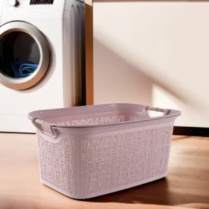 Tuffex 30l pink laundry basket with wooden hands1