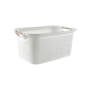 Tuffex 30l white laundry basket with wooden hands