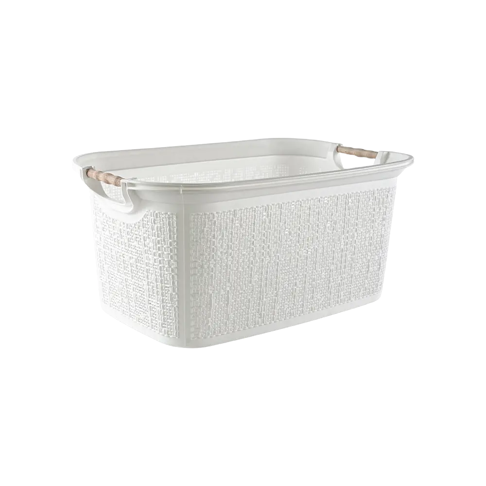 Tuffex 30l white laundry basket with wooden hands