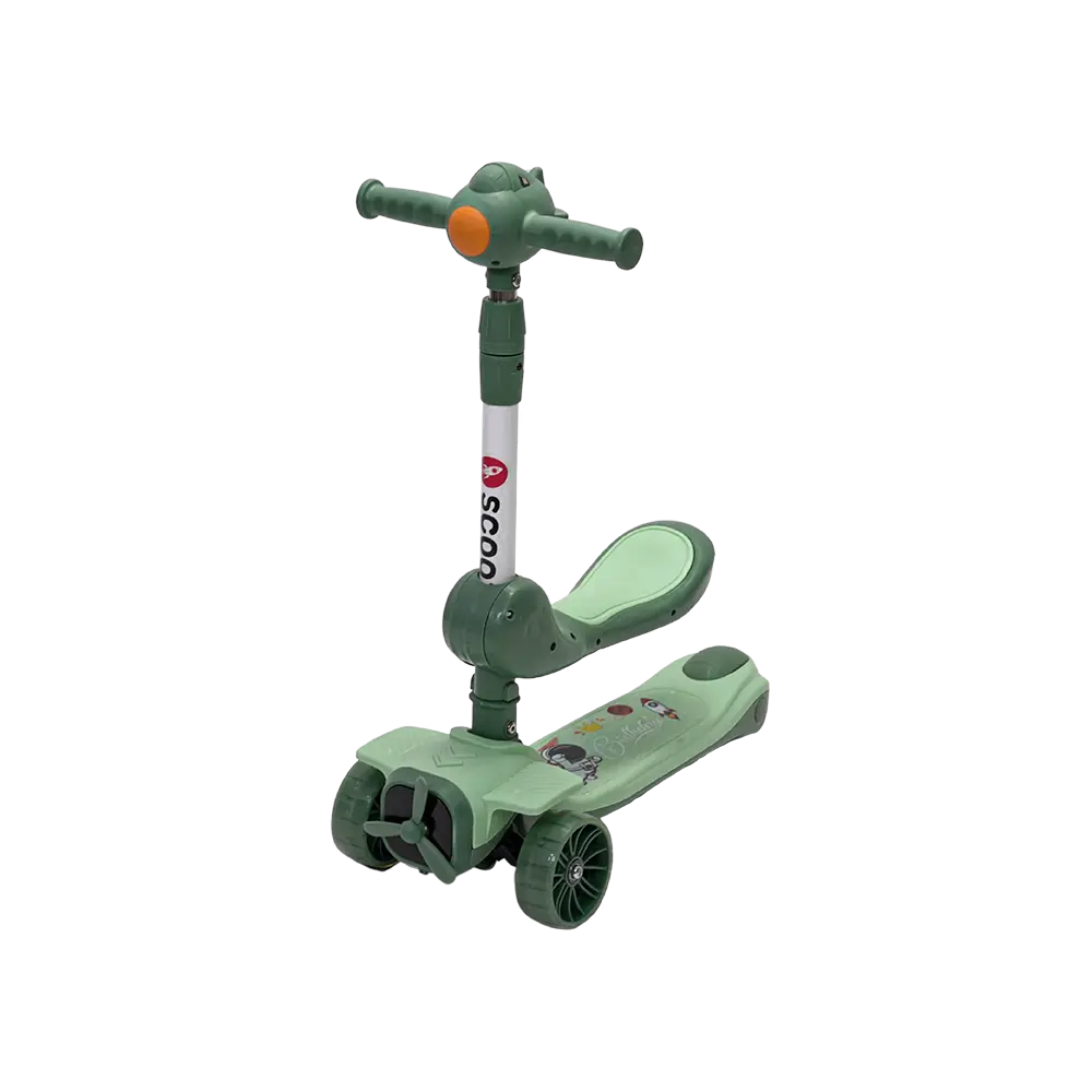 Astronaut design 3 wheels green scooter with seat