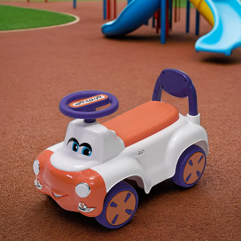Battery-4-Wheels-Happy-Face-Design-White-&-Orange-Baby-Car1 Battery 4 wheels happy face design white & orange baby car1