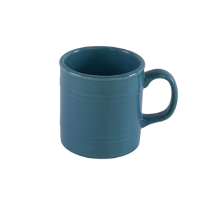 Ceramic barrel shaped blue mug with handle