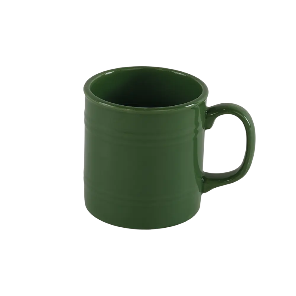 Ceramic barrel shaped green mug with handle