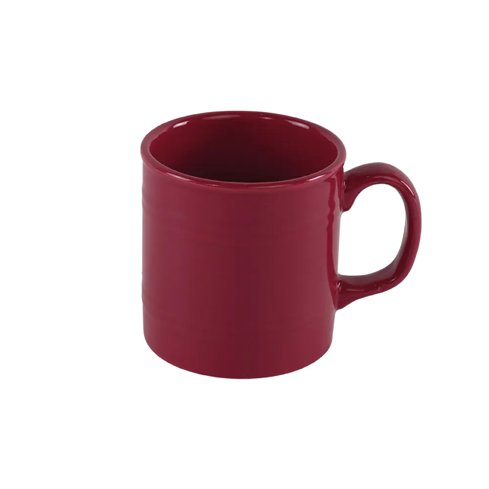 Ceramic barrel shaped red mug with handle