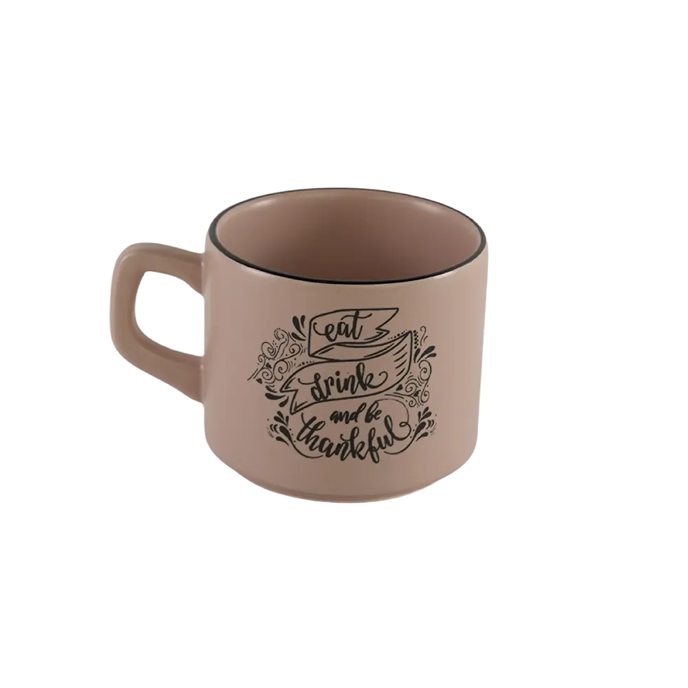 Ceramic beige small mug with handle & black rim
