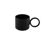 Ceramic black small mug with circular handle