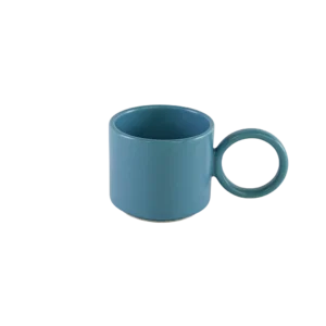 Ceramic blue small mug with circular handle