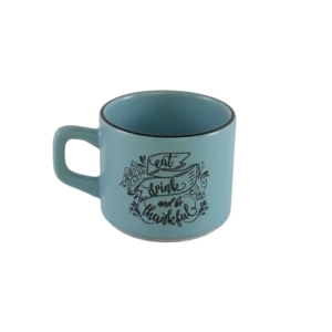 Ceramic blue small mug with handle & black rim