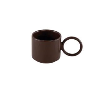 Ceramic brown small mug with circular handle