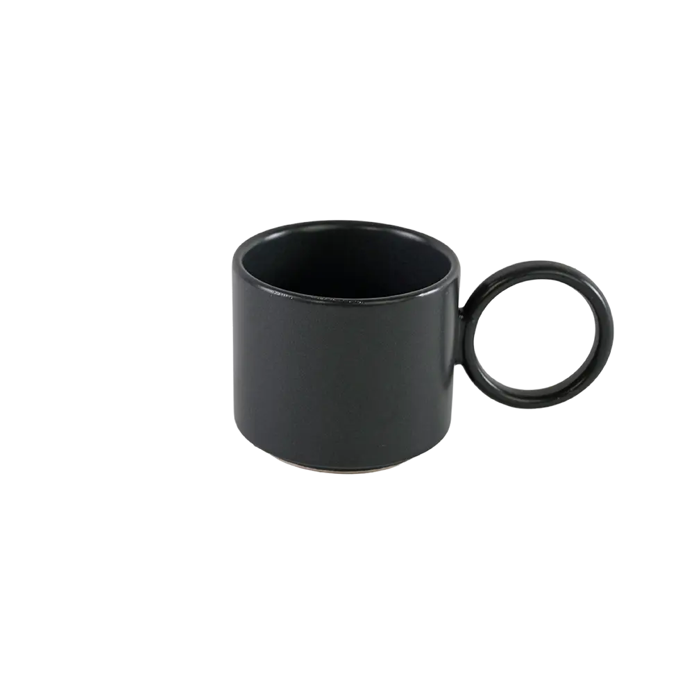 Ceramic dark grey small mug with circular handle