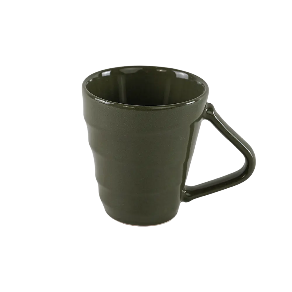 Ceramic evergreen mug with angular handle